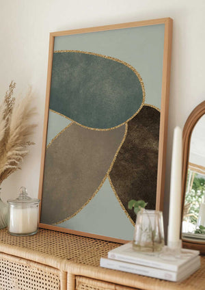 Tablou înramat „Abstract Circles With Gold 3” de Bilge Paksoylu