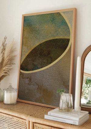 Tablou înramat „Abstract Circles With Gold 2” de Bilge Paksoylu
