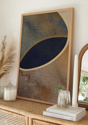 Tablou înramat „Abstract Circles With Gold 1” de Bilge Paksoylu
