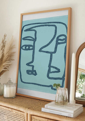 Tablou înramat „Blue Abstract Faces” de Sharyn Bursic