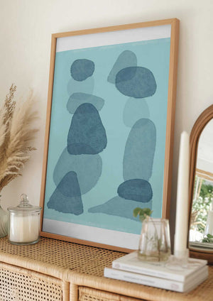 Tablou înramat „watercolour spots blue abstract minimal modern art” de Sharyn Bursic