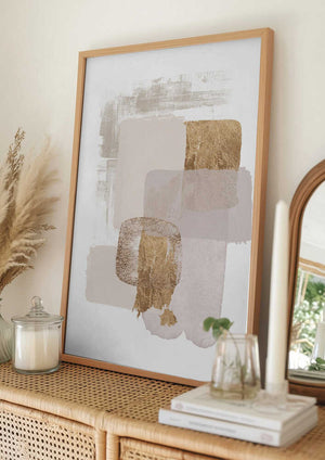 Tablou înramat „Neutral Gold 1” de Sally Ann Moss