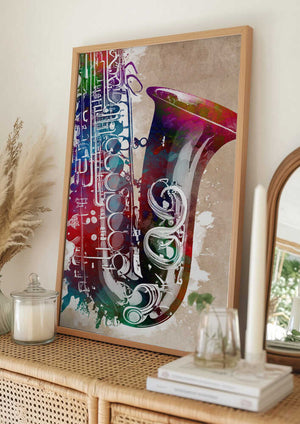 Tablou înramat „Saxophone music art” de Justyna Jaszke