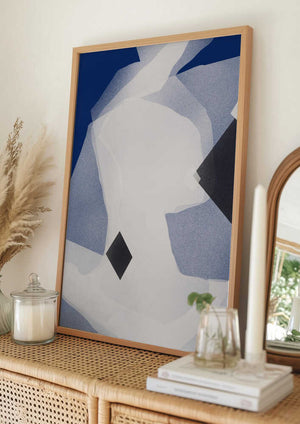 Tablou înramat „Blue Black and White Abstract” de Little Dean
