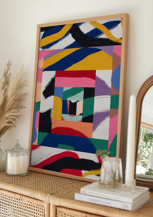 Tablou înramat „Geometric Shapes and Bold Brushstrokes” de Little Dean
