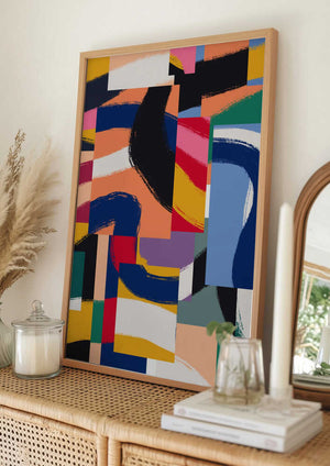 Tablou înramat „Shapes with Dynamic Brushstrokes” de Little Dean