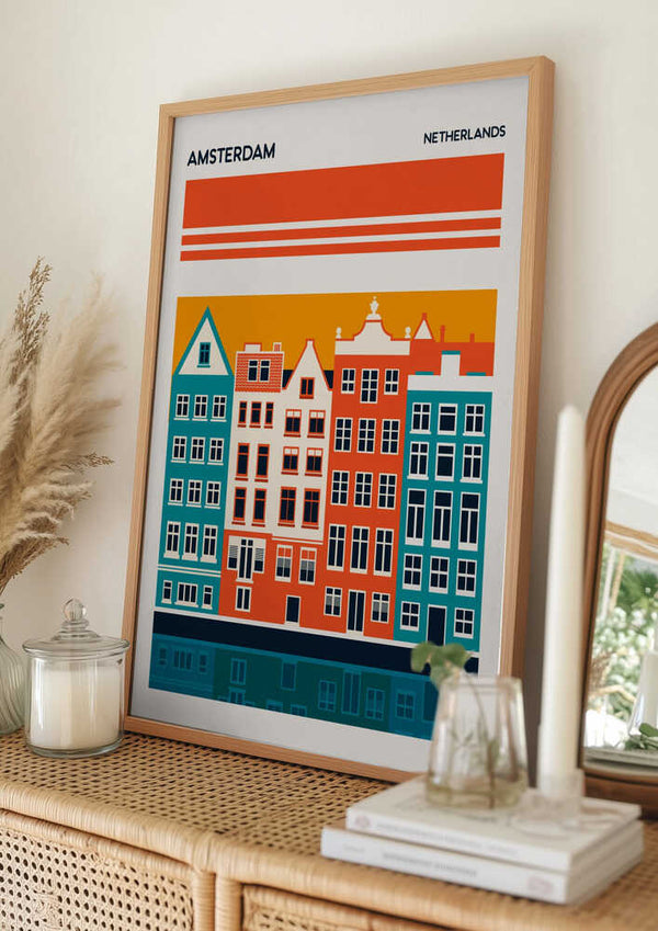 Tablou înramat „Amsterdam Travel Poster” de Retrodrome