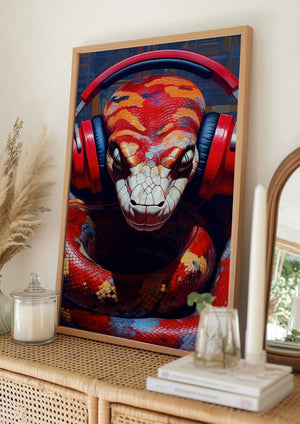 Tablou înramat „Snake With Headphones animal” de Justyna Jaszke