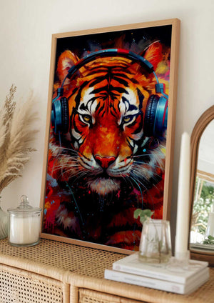 Tablou înramat „Tiger With Headphones animal” de Justyna Jaszke