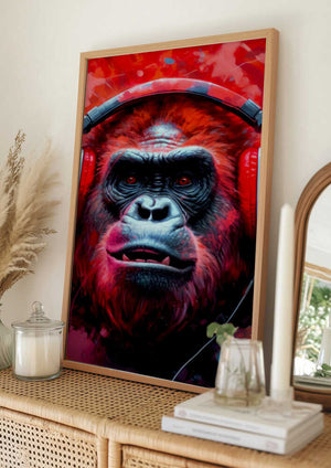 Tablou înramat „Gorilla With Headphones animal” de Justyna Jaszke