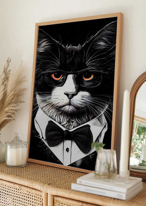 Tablou înramat „Hipster cat animal art” de Justyna Jaszke