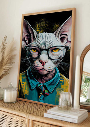 Tablou înramat „Hipster cat animal art” de Justyna Jaszke