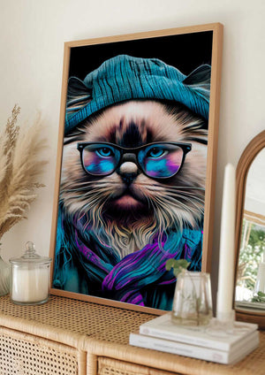 Tablou înramat „Hipster cat animal art” de Justyna Jaszke