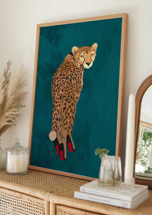 Tablou înramat „Turquoise cheetah in heels” de Sarah Manovski