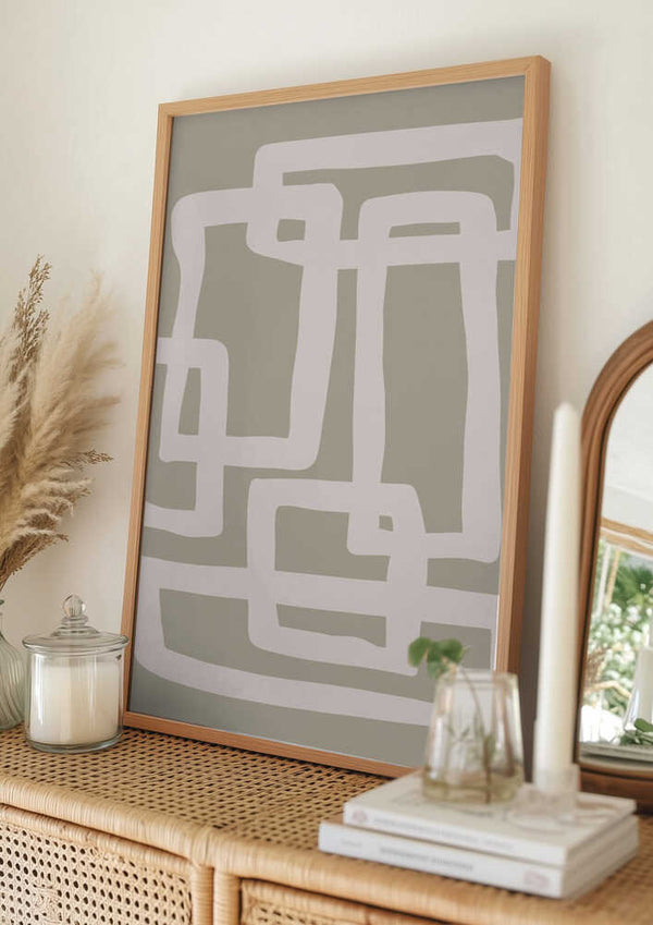 Tablou înramat „Sage Green Abstract Shapes” de Natasha Playell