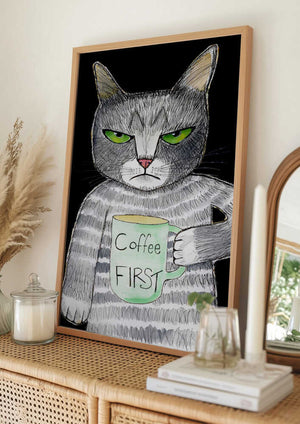 Tablou înramat „Coffee Cat” de Sharyn Bursic