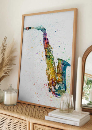 Tablou înramat „Saxophone Abstract Watercolor” de Michael Tompsett