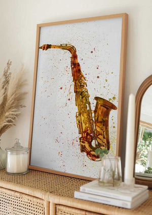 Tablou înramat „Saxophone Abstract Watercolor” de Michael Tompsett