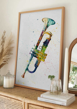 Tablou înramat „Trumpet Abstract Watercolor” de Michael Tompsett