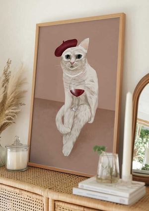 Tablou înramat „Classy Wine Cat” de Tara Royle