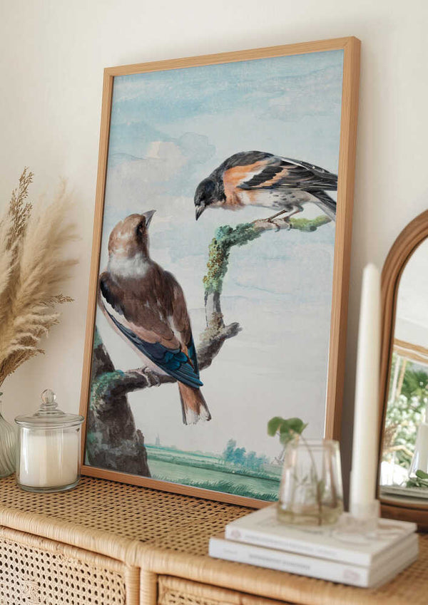 Tablou înramat „Two Birds  Hawfinch” de Aert Schouman