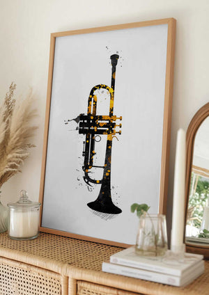 Tablou înramat „Black and Gold Music Art Trumpet” de Justyna Jaszke