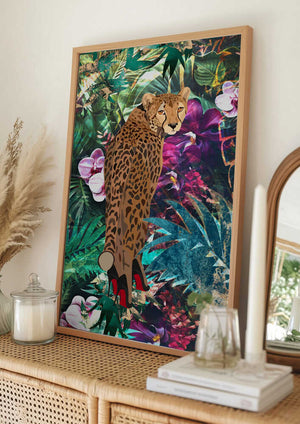 Tablou înramat „Tropical Floral Jungle - Cheetah in heels” de Sarah Manovski
