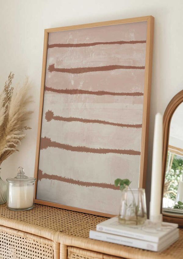 Tablou înramat „Terracotta Ink Strokes on Soft Pink and White” de Dina Dankers