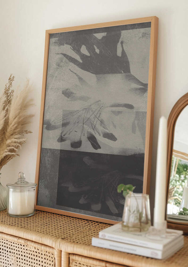 Tablou înramat „Whispering Leaves – Abstract Pattern in Taupe and White” de Dina Dankers