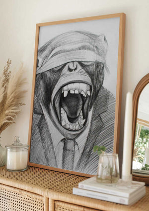 Tablou înramat „Monkey In A Suited Attire With A Blindfold” de Violeta Vollmer