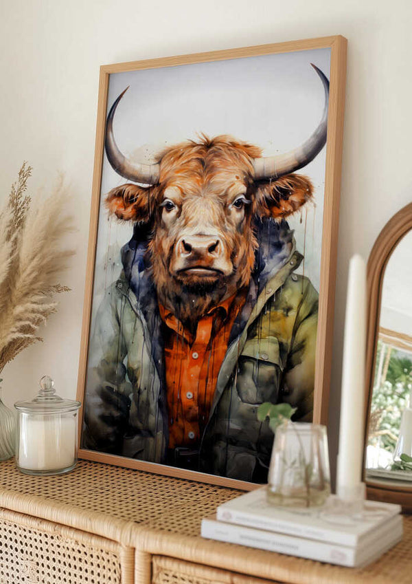 Tablou înramat „Buffalo Watercolor Animal Art (1)” de Justyna Jaszke