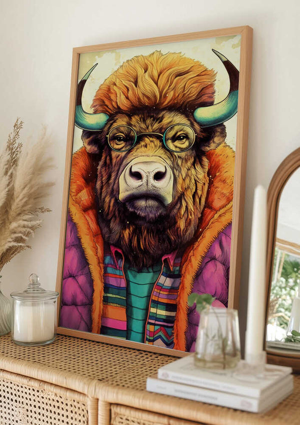 Tablou înramat „Buffalo Watercolor Animal Art (2)” de Justyna Jaszke