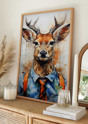 Tablou înramat „Deer Watercolor Animal Art (1)” de Justyna Jaszke