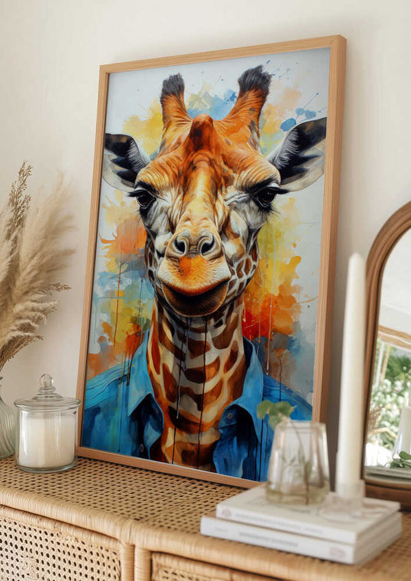 Tablou înramat „Giraffe Watercolor Animal Art (1)” de Justyna Jaszke