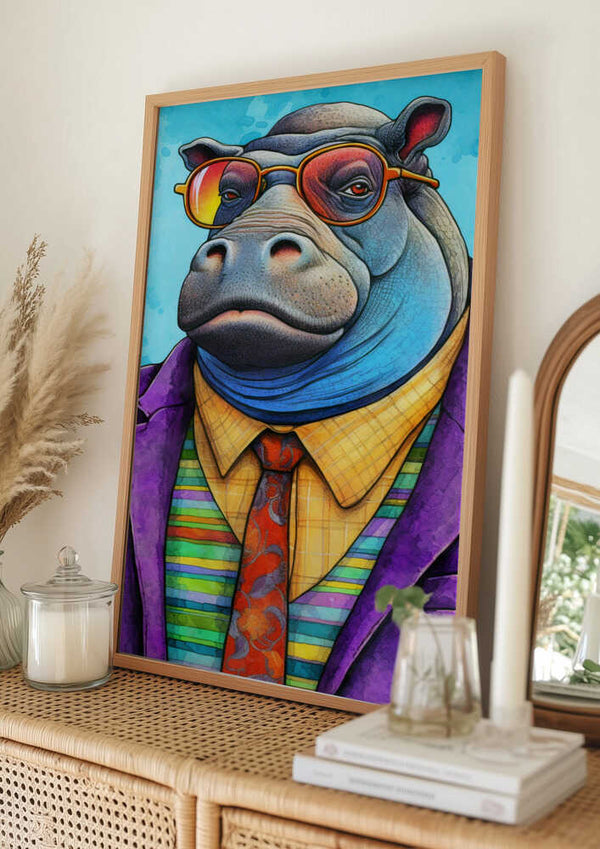 Tablou înramat „Hippopotamus Watercolor Animal Art” de Justyna Jaszke