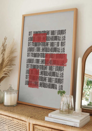 Tablou înramat „Crimson Grids” de THE MIUUS STUDIO
