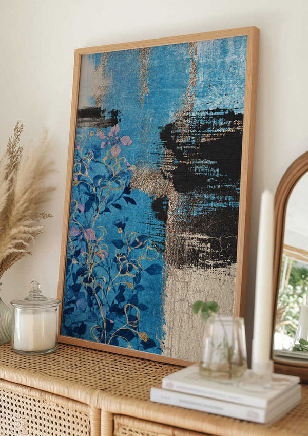 Tablou înramat „Denim Floral 1” de Sally Ann Moss