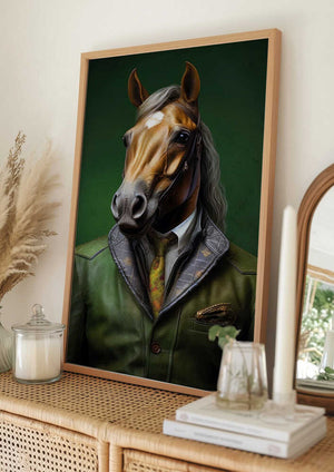 Tablou înramat „Elegant Green Horse Animal Art” de Justyna Jaszke