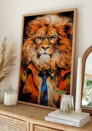 Tablou înramat „Lion Watercolor Animal Art” de Justyna Jaszke