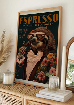 Tablou înramat „Art Deco Espresso Martini Drinking Sloth” de The Whiskey Ginger