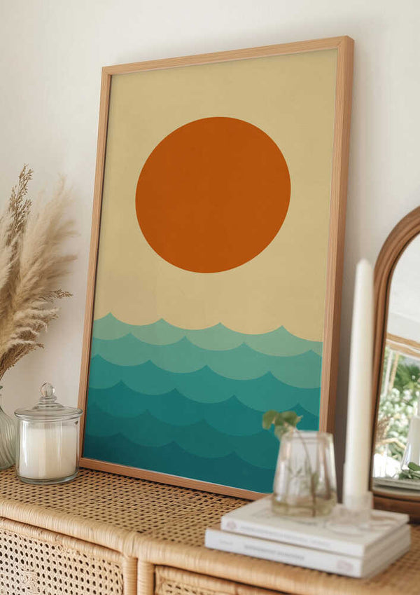 Tablou înramat „Stylized Sunset Over Waves” de Vitor Costa
