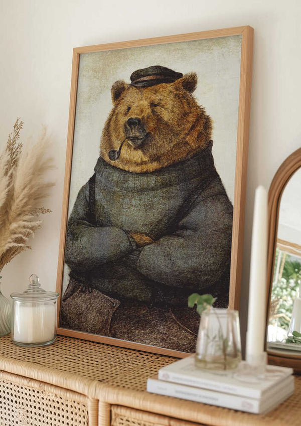 Tablou înramat „Bear Dressed In A Sweater And Cap” de Mike Koubou