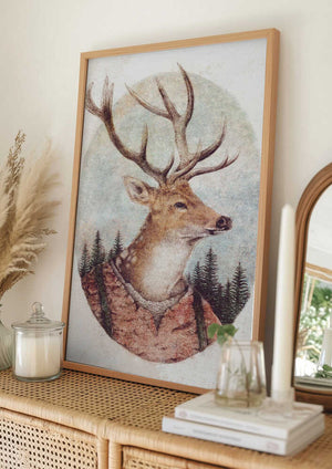 Tablou înramat „Deer In A Rustic Outfit” de Mike Koubou