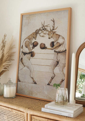 Tablou înramat „Deer Fight Vintage Style” de Mike Koubou