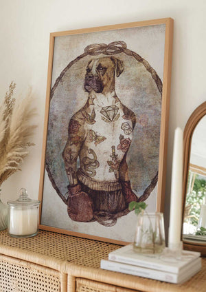 Tablou înramat „Tattooed Boxer Pup” de Mike Koubou