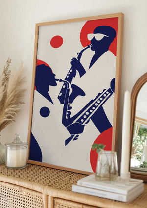 Tablou înramat „Silhouettes of Musicians Playing Saxophones” de Layla Oz