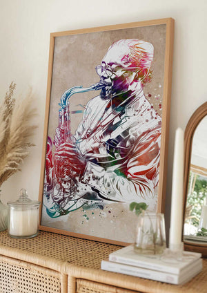 Tablou înramat „Saxophone music art” de Justyna Jaszke