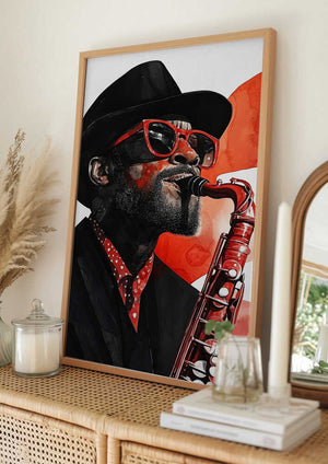 Tablou înramat „Saxophonist music art” de Justyna Jaszke