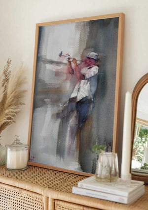 Tablou înramat „A Musician Playing The Trumpet” de Giorgio Gosti