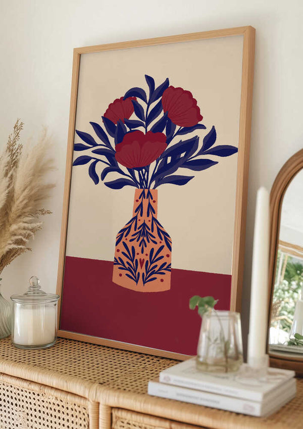 Tablou înramat „Burgundy Poppies In a Vase” de Angela Minca